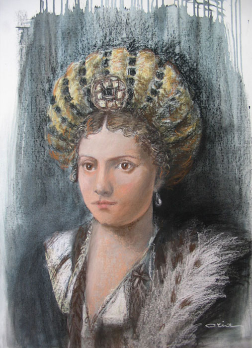 Isabella d'Este. Pastello su cartone telato