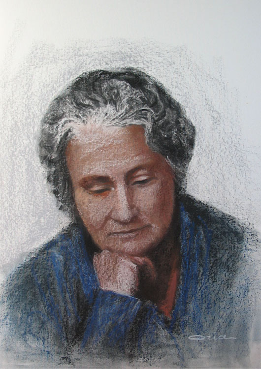Maria Montessori. Pastello su cartone telato